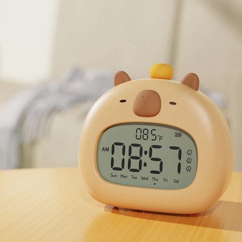 Нощен LED часовник Детски будилник Детски треньор за сън Температурен дисплей с акумулаторно управление Цифров сладък капибара