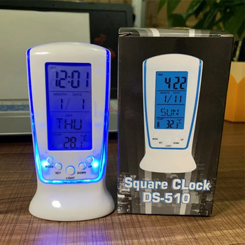 Творчески подаръци Мини малък будилник LED светеща музикална аларма Без звук Мързелив електронен часовник с будилник за температура