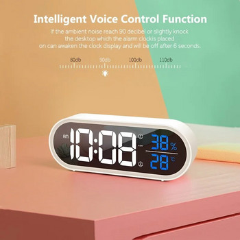 Μουσική Ψηφιακό Ξυπνητήρι Φωνητικός έλεγχος/Alaways On Θερμοκρασία Υγρασία Επιτραπέζια ρολόγια ℃/℉ Επαναφορτιζόμενο ρολόι LED διπλού ξυπνητηριού