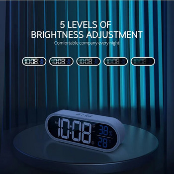 Μουσική Ψηφιακό Ξυπνητήρι Φωνητικός έλεγχος/Alaways On Θερμοκρασία Υγρασία Επιτραπέζια ρολόγια ℃/℉ Επαναφορτιζόμενο ρολόι LED διπλού ξυπνητηριού