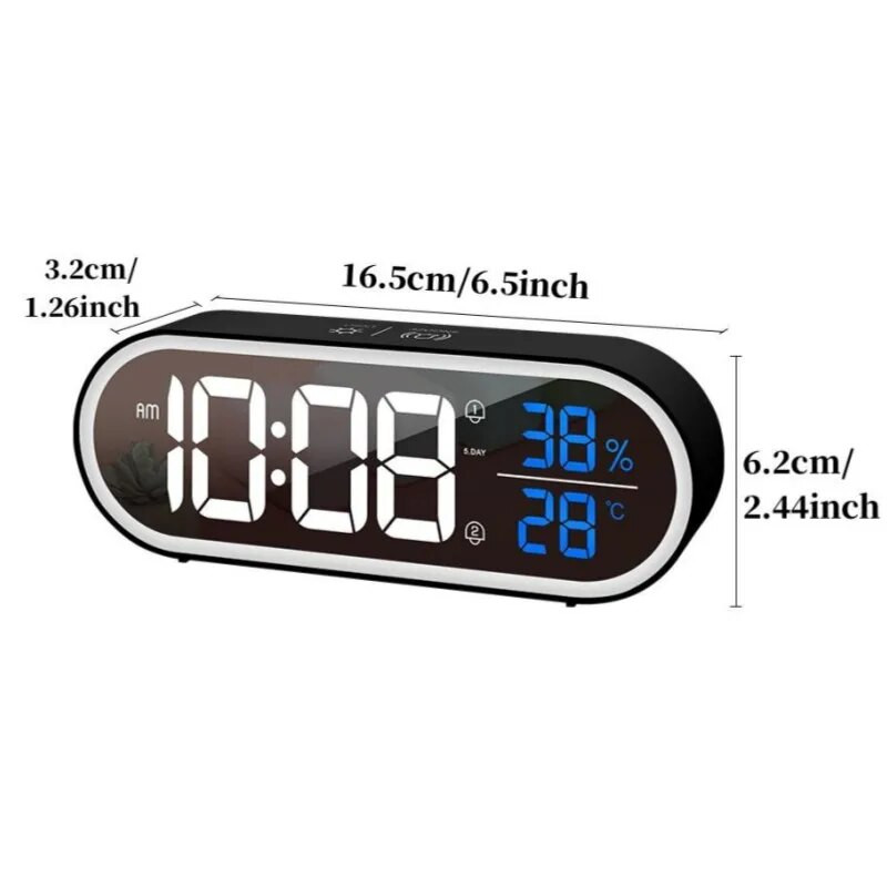 Mūzikas digitālais modinātājs Balss vadība/Alaways Temperatūras Mitrums Galda pulksteņi ℃/℉ Divkāršs modinātājs uzlādējams LED pulkstenis