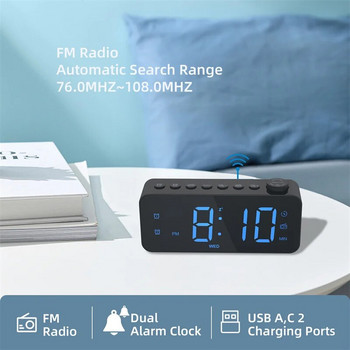 FM радио Цифров будилник 8 цвята RGB маса за промяна на цветовете Цифров часовник Таймер за заспиване Двойна аларма 12/24H Електронен LED часовник