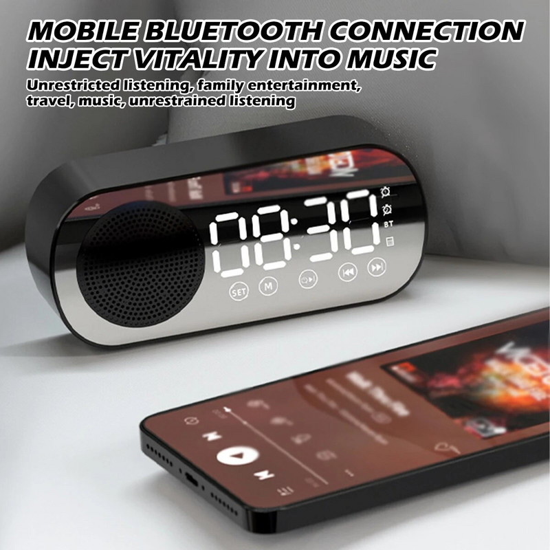 Digitālais modinātājs Bluetooth 5.0 skaļrunis LED displejs spogulis galda modinātājs ar FM radio atbalstu TF Card Play brīvroku zvans