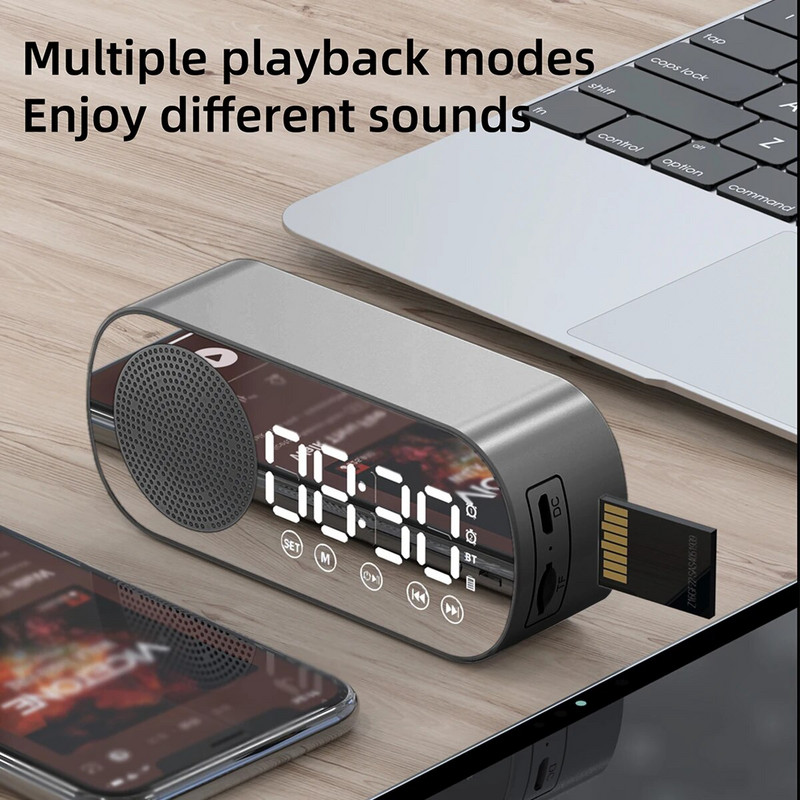 Digitālais modinātājs Bluetooth 5.0 skaļrunis LED displejs spogulis galda modinātājs ar FM radio atbalstu TF Card Play brīvroku zvans