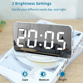 Огледало Цифрови будилници LED Електронен часовник Настолни/стенни часовници за спалня Всекидневна Офис USB порт за зарядно Niditon