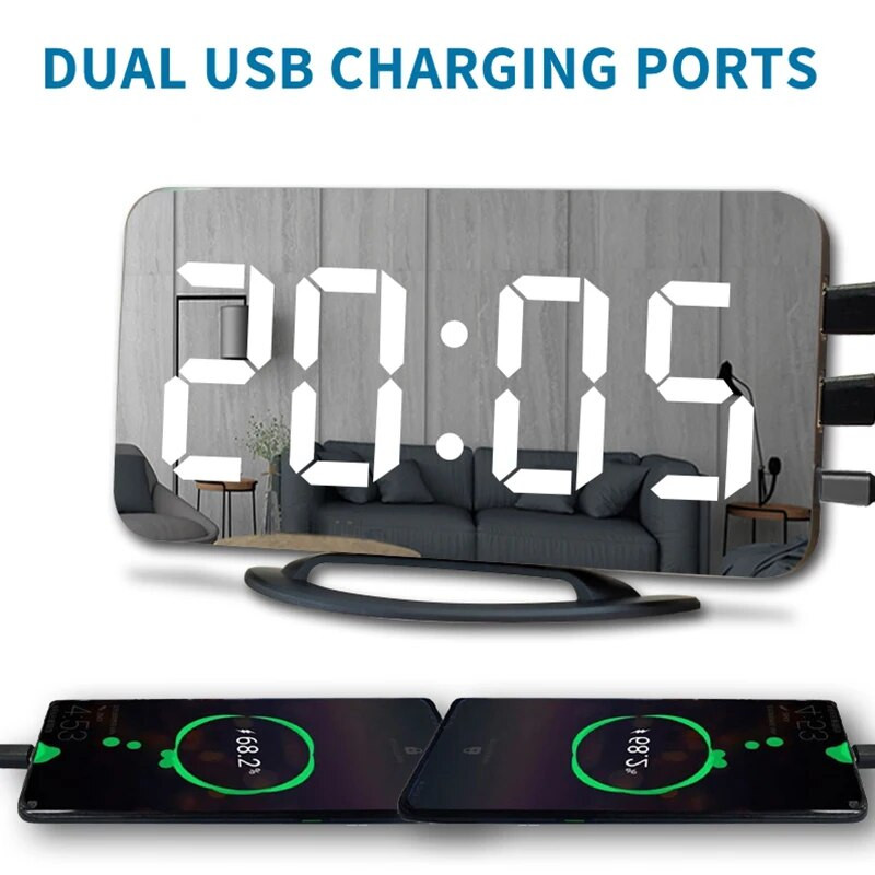 Ogledalo Digitalni alarmni satovi LED elektronički sat Stolni/zidni satovi za spavaću sobu Dnevni boravak Ured USB priključak za punjač Niditon