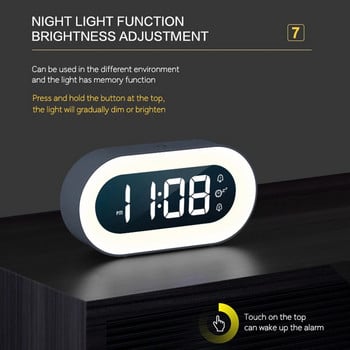Музикален LED дигитален будилник Гласово управление Нощна светлина Дизайн Настолни часовници Декорация на домашна маса Вградена 1200mAh батерия