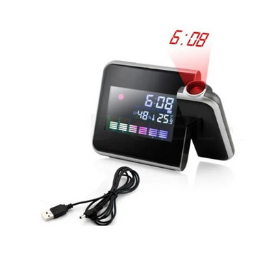 Skaitmeninio LED foninio apšvietimo ekrano projekcija 180° Pasukti žadintuvą Spalvotas ekranas Snausti Orai Temperatūra Termometras Drėgmė