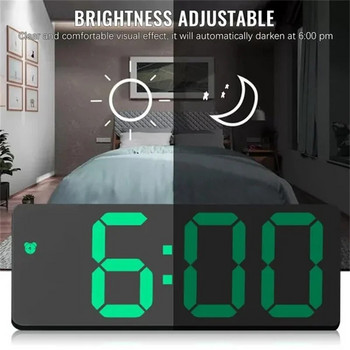 Επιτραπέζιο ρολόι καθρέφτη LED Ψηφιακό ξυπνητήρι Λειτουργία αναβολής 3 Ρυθμιζόμενη φωτεινότητα Ηλεκτρονικό επιτραπέζιο ρολόι Υπνοδωμάτιο Ρολόι γραφείου