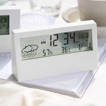 Творчески LED прозрачен будилник Многофункционален цифров будилник Времето Температура и влажност Настолен часовник с орнаменти