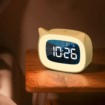 Led интелигентен електронен часовник Многофункционални акумулаторни модели на нощна светлина Котешки уши Моделиране на електронен будилник