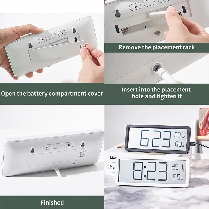 Skaitmeninis žadintuvas miegamojo LCD ekranui Skaitmeninis sieninis laikrodis Temperatūra Drėgmė Elektroninis laikrodis Baterija veikiantis stalinis laikrodis