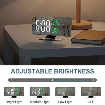 LED дигитален будилник Specular Surface Електронна декорация за спалня Време за прожектиране с температура Настолен часовник Bedside W6O2