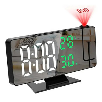 LED дигитален будилник Specular Surface Електронна декорация за спалня Време за прожектиране с температура Настолен часовник Bedside W6O2