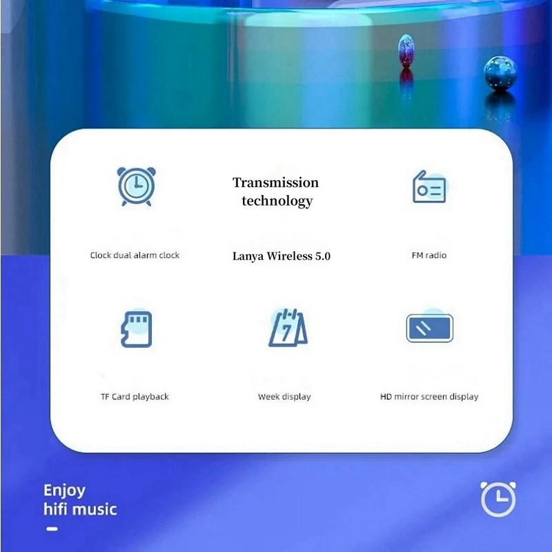 FM radio digitālais modinātājs TEMP nedēļas bezvadu skaļrunis 3 modinātāji uzlādējams galda pulkstenis TF kartes atskaņošanas spogulis LED pulkstenis