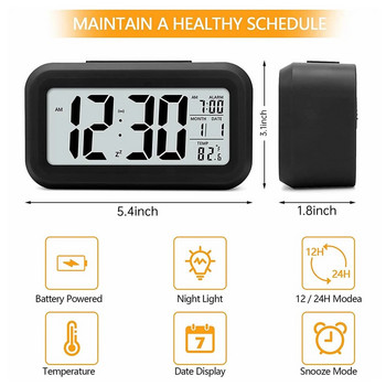 Ξυπνητήρι LED Ψηφιακή οθόνη LED Ημερολόγιο Θερμοκρασία οπίσθιου φωτισμού Λειτουργία σίγασης Επιτραπέζιο ρολόι για επιτραπέζιο ρολόι σπιτιού Oiffce 12/24 H