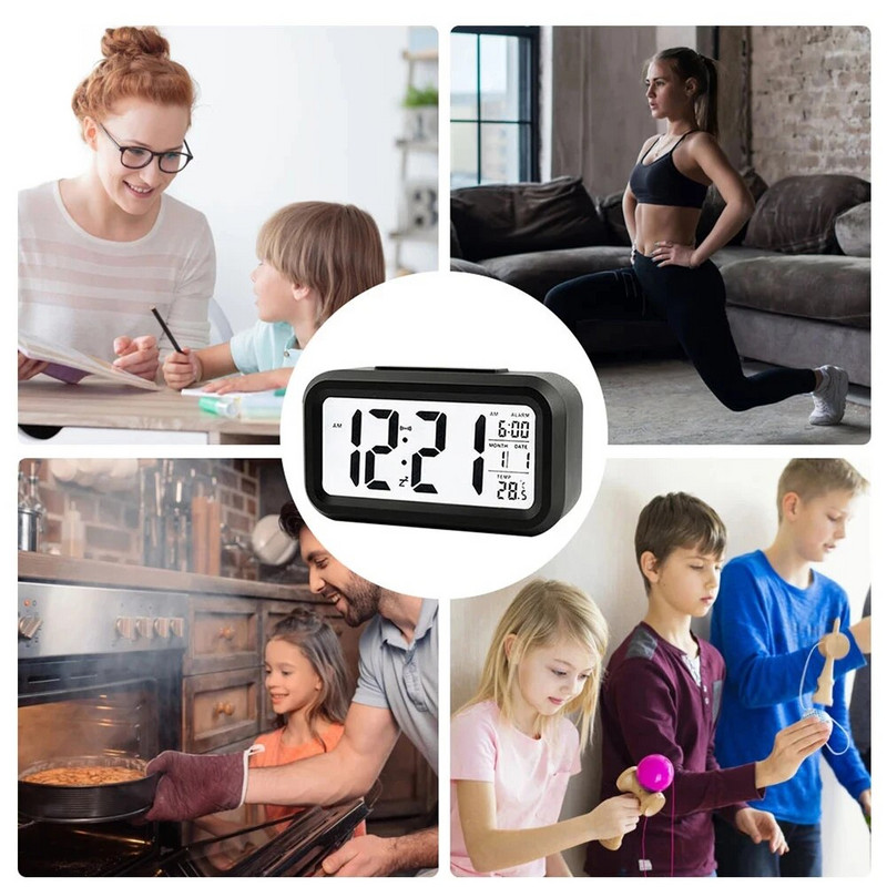 Ceas cu alarmă LED Afișaj digital Calendar Temperatură Iluminare din spate Funcție mut Ceas de masă pentru acasă Oiffce 12/24 H Ceas de birou