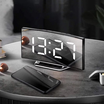 LED цифров будилник Извит екран Огледало Безшумен електронен часовник Настолен плот за спалня Голям екран Консумативи за домашен декор