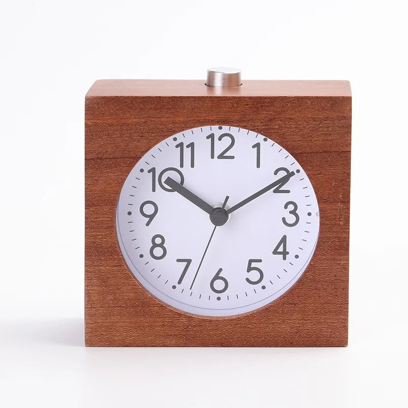 Ceas cu alarmă de birou, din lemn, dormitor pentru copii, ceas de noptieră, drăguț elevi din școala primară, lumină de noapte, ceas cu desene animate tăcute