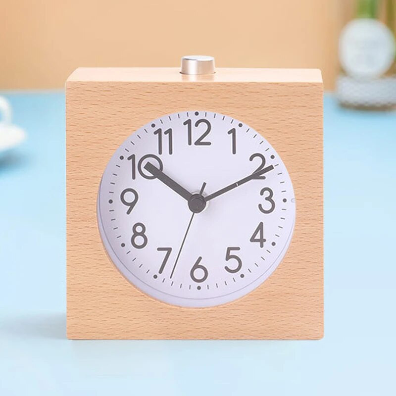 Ceas cu alarmă de birou, din lemn, dormitor pentru copii, ceas de noptieră, drăguț elevi din școala primară, lumină de noapte, ceas cu desene animate tăcute