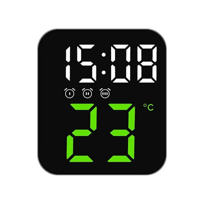 Led elektrooniline digitaalne äratuskell temperatuuriga kellaaja ja kuupäeva kuva, 2 tasandit reguleeritava heledusega voodikella kodukujundus