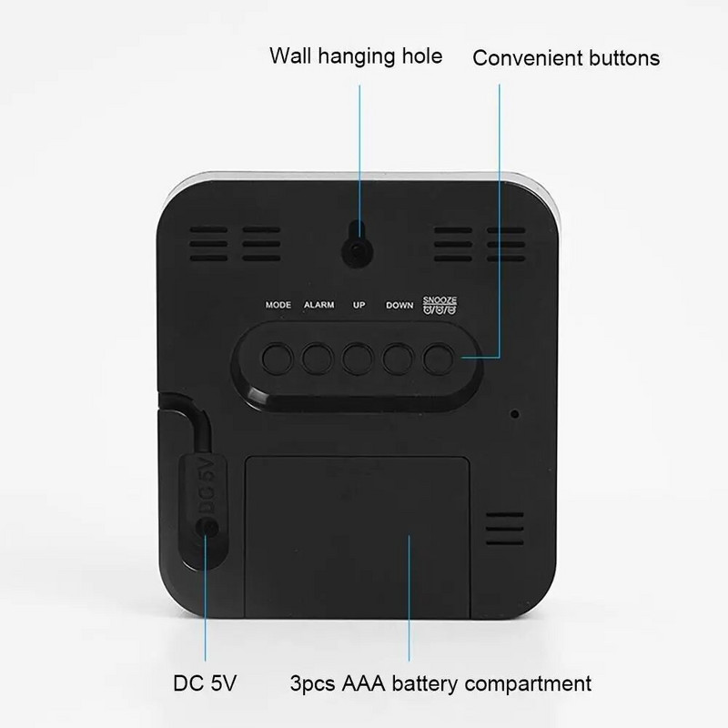 Led elektronikus digitális ébresztőóra hőmérséklettel, idő, dátum kijelzővel, 2 fokozatú, állítható fényerővel, éjjeli órával, lakberendezéssel