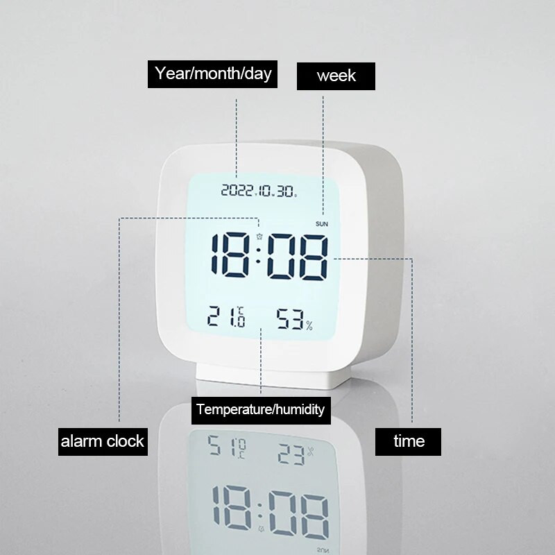 Digitalni 12/24H elektronički budilnik Glasovno aktiviran Pozadinsko osvjetljenje Temperatura Vlažnost Noćno svjetlo Stolni sat s funkcijom odgode
