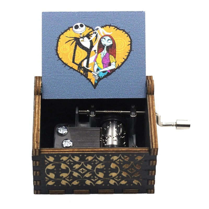 Noć vještica Drvena glazbena kutija Ručna ručica Noćna mora prije Božića Antikna kutija za glazbenu kutiju s graviranjem