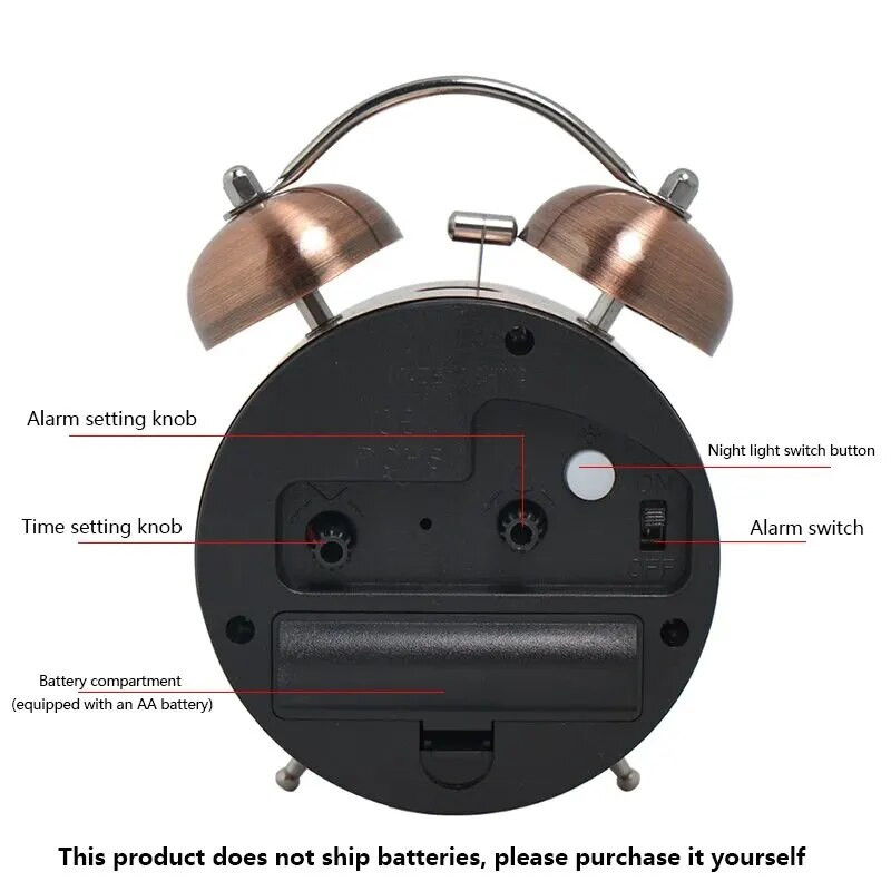 Šiaurės šalių senovinis metalinis žadintuvas vaikams tylus angliškas stalinis laikrodis darbalaukyje minimalistinis studentų miegamojo švytintis laikrodis