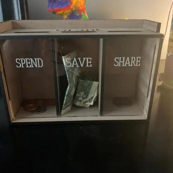Save Money Box 3 θέσεων Ξύλινη τράπεζα νομισμάτων με αφαιρούμενο καπάκι Φορητό Saver Αποθήκευση χρημάτων Organizer Ενήλικες Παιδιά νομίσματα