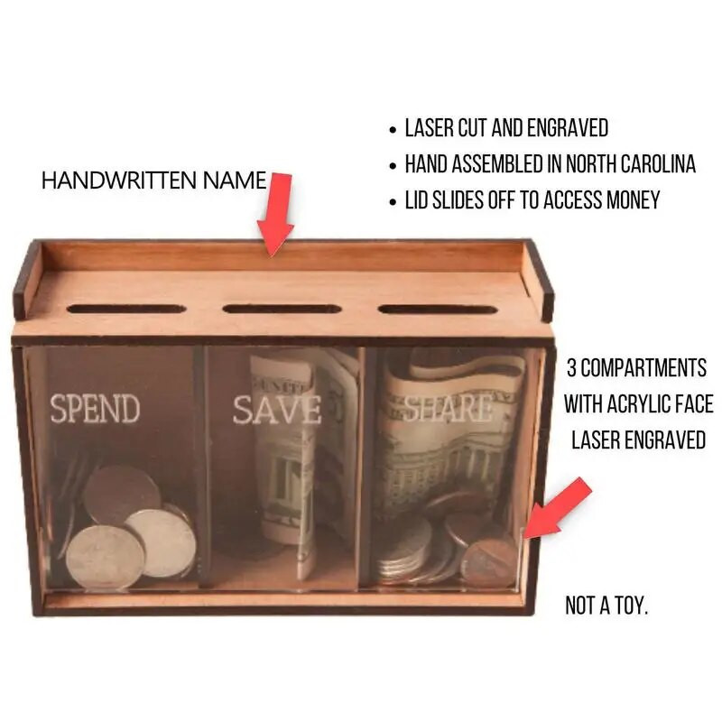 Taupymo pinigų dėžutė 3 skyrių medinis monetų bankas su nuimamu dangteliu Nešiojamas taupymo pinigų laikymo organizatorius suaugusiems vaikams moneta