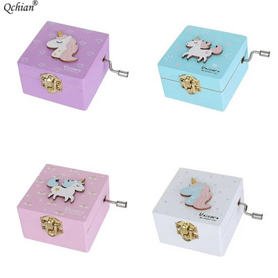 Wooden Unicorn Music Box Hand-ed Girls Jewelry Musical Box ToyGame Box Special Souvenir Gift for Baby Child Baby Girl