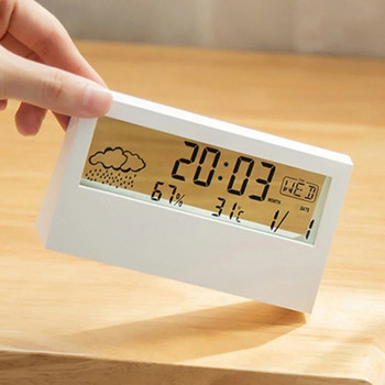 Ηλεκτρικό επιτραπέζιο ξυπνητήρι LCD λευκό με ημερολόγιο και ψηφιακή θερμοκρασία υγρασία Σύγχρονο ρολόι γραφείου σπιτιού Παιδικό ρολόι κρεβατοκάμαρας
