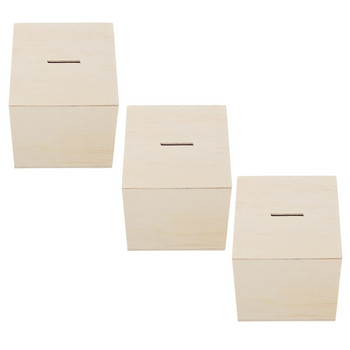 3 τμχ Βαμμένο ξύλο Κουμπαράς Θήκη αποθήκευσης χρημάτων Πολυλειτουργικό κουτί πολλαπλών λειτουργιών Saving Kids Μικρό Vintage δοχείο