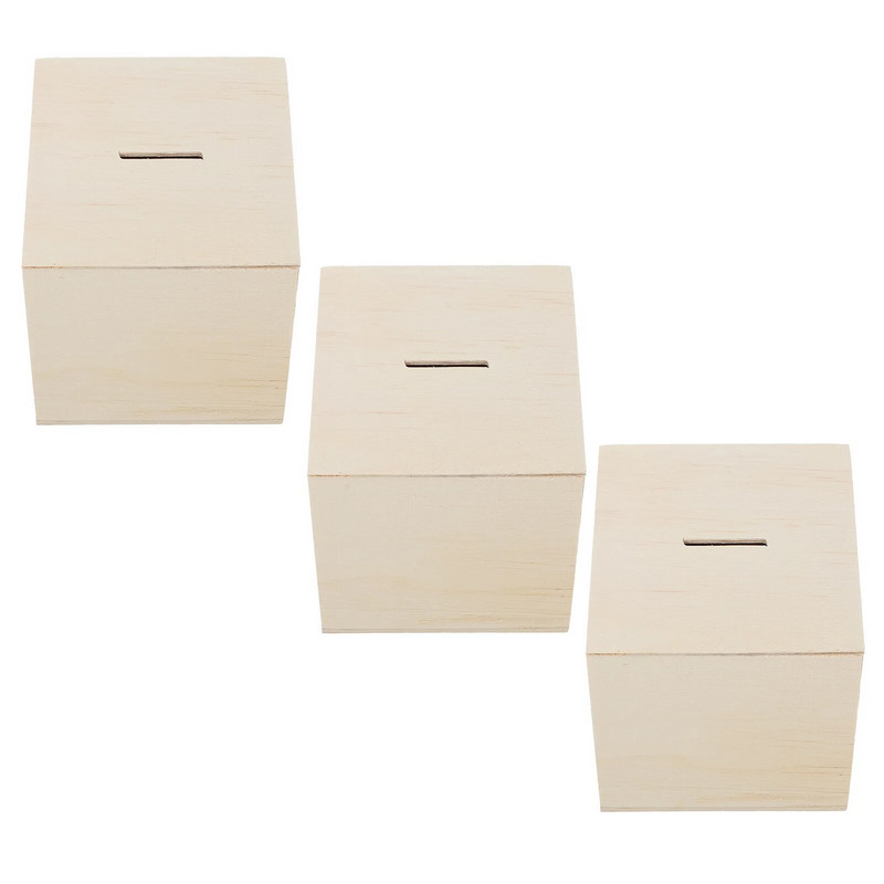 3 gab. Krāsota koka cūciņa banka naudas glabāšanas futrālis Daudzfunkcionāla kaste Daudzfunkcionāla taupīšanas bērniem mazs vintage konteiners