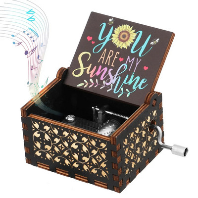 You are My Sunshine Wood Music Box Antik gravírozású, kézzel forgatható kis zenedobozok születésnapi karácsonyi évfordulós ajándékokhoz