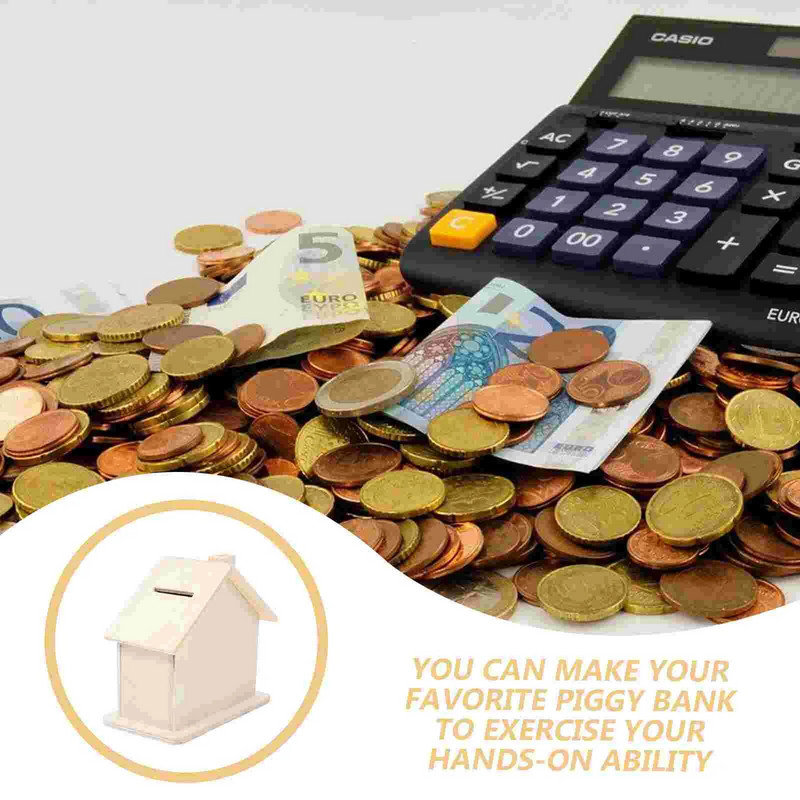 Kūrybinė Piggy Bank pinigų taupymo dėžutė „Pasidaryk pats“ Medinė pinigų dėžutė „Pasidaryk pats“ Medinė monetų bankas Naminis pinigų dėžutė Nesulaužoma taupyklė