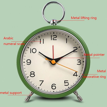 Метален будилник в европейски стил с обикновена халка за окачване, кварцов настолен часовник, креативен светещ ученически часовник със стрелка (сн.