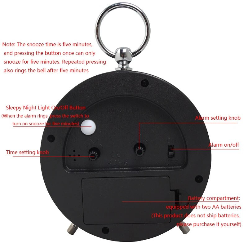 Európai stílusú fém szundi ébresztőóra egyszerű függőgyűrűvel, kvarc asztali óra, kreatív világító diák mutató óra (sn