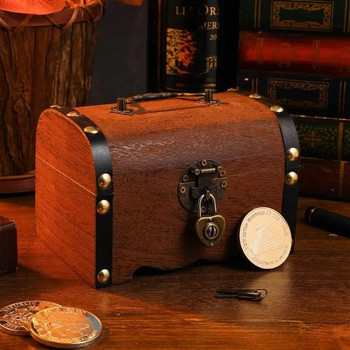Vintage Treasure Box Διακόσμηση σπιτιού Ξύλινο κουτί αποθήκευσης θησαυρού Κουμπαράς Organizer Box Διακοσμητικό Ξύλινο μπαούλο αποθήκευσης με κλειδαριά