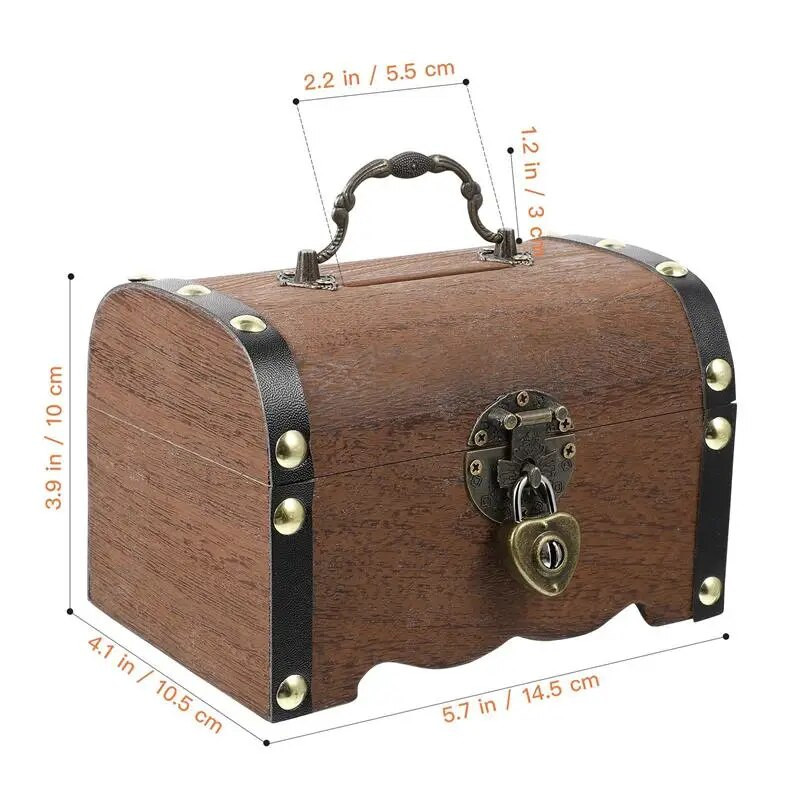 Vintage kutija s blagom Kućni dekor Drvena kutija za pohranu blaga Kasica prasica Organizator Kutija Ukrasni drveni sanduk za pohranu s bravom