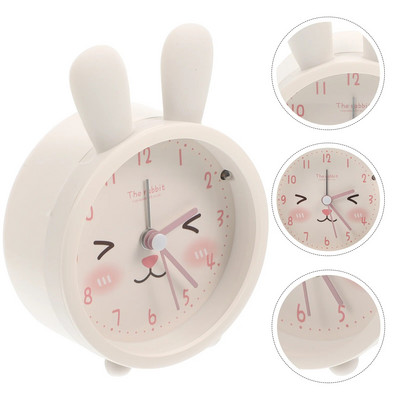 Rabbit Alarm Clock Kids Non-ticking Desk Dormitory Girl Lovely Ear Glass Decorative Small Convenient Student Household Table