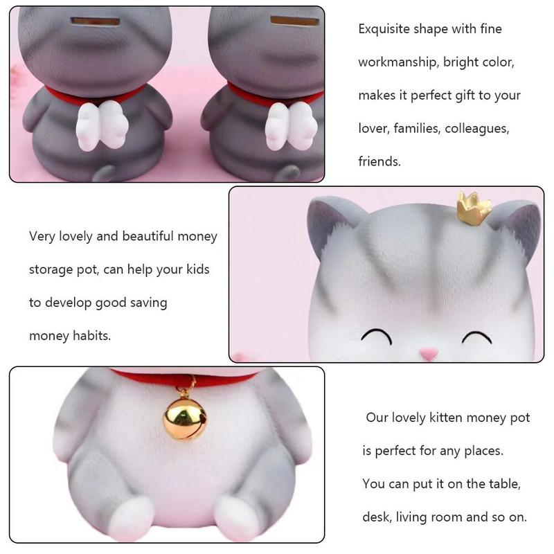 Vaikų žaislai Monetų indelis Katė Piggy Bank Vaiko Namo puošmena Namai Nedūžtantys vinilo Pinigai Maža Piggy Bank Dėžutė vaikams