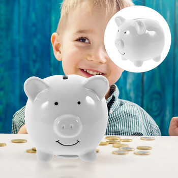 Керамична касичка Банка за монети Персонализирана банка за спестяване на пари Деликатен декор за детска стая (бял) Кутия за банки за спестяване
