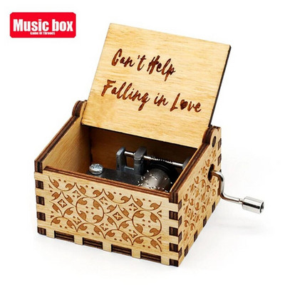 Дървена ръчно завъртана музикална кутия Can`t Help Falling in Love Тема Свети Валентин Подарък за влюбени Подарък за рожден ден за приятелка
