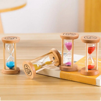 Дървен пясъчен часовник без деформация Преносим дървен кръгъл пясъчен часовник 1/3/5 минути Таймери 5 цвята Стабилна връзка Детски подарък