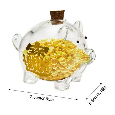 Prase Money Saver For Cash Girls Kutija za novac Jar Prozirna zlatna posuda za pohranjivanje graha Staklena kasica s plutenim čepom Dekoracija doma