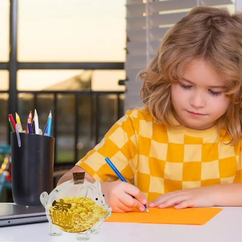 Prase Money Saver For Cash Girls Kutija za novac Jar Prozirna zlatna posuda za pohranjivanje graha Staklena kasica s plutenim čepom Dekoracija doma