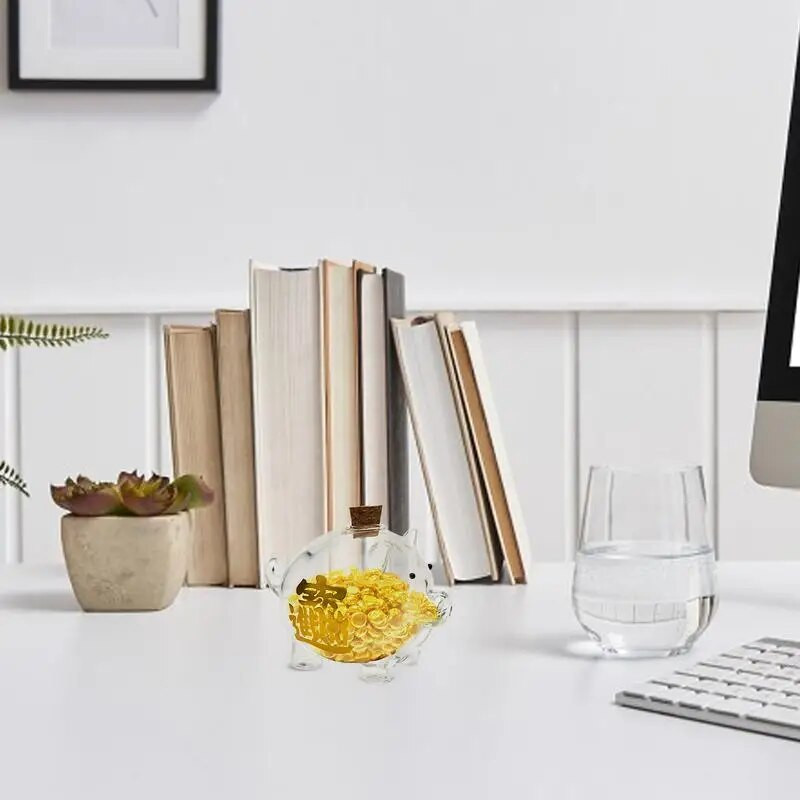 Prase Money Saver For Cash Girls Kutija za novac Jar Prozirna zlatna posuda za pohranjivanje graha Staklena kasica s plutenim čepom Dekoracija doma