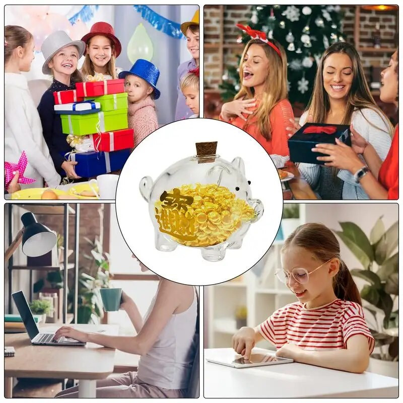 Prase Money Saver For Cash Girls Kutija za novac Jar Prozirna zlatna posuda za pohranjivanje graha Staklena kasica s plutenim čepom Dekoracija doma